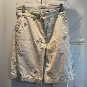 Vineyard Vines- Boys Short With Embroidered Blue Lacrosse Sticks, Tan, Size 12